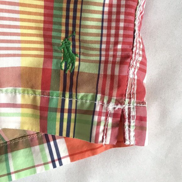 Vintage 90s Polo Ralph Lauren Swim Trunks Men M 32 Orange Plaid Pocket Net Liner - Picture 4 of 12